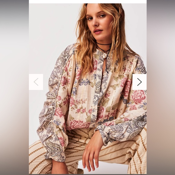 Free People Maraya Floral-Print Puff-Sleeve Blouse in Mauve. Size L - Picture 2 of 7